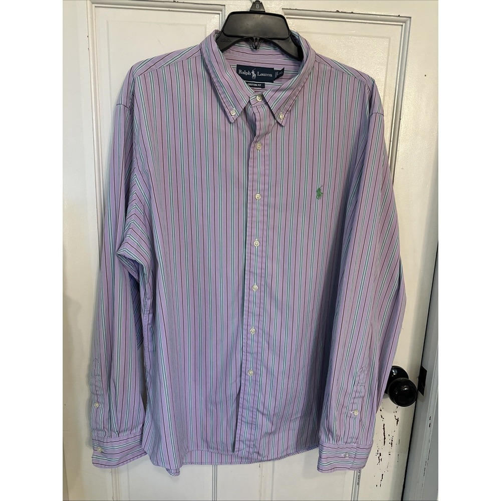 Ralph Lauren Oxford Shirt Mens XXL Pink Purple Stripe Long Sleeve Button Up